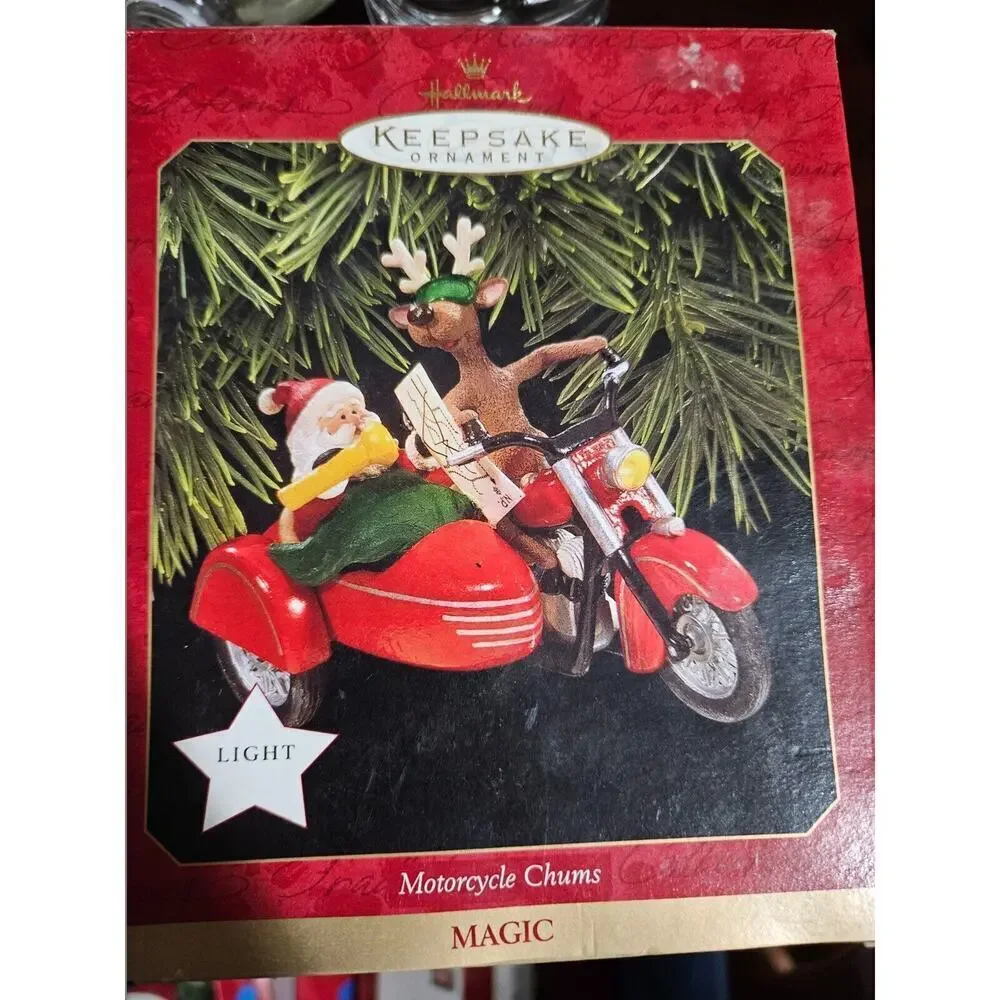 Hallmark Keepsake Magic MOTORCYCLE CHUMS Lighted Christmas Ornament 1997 Santa